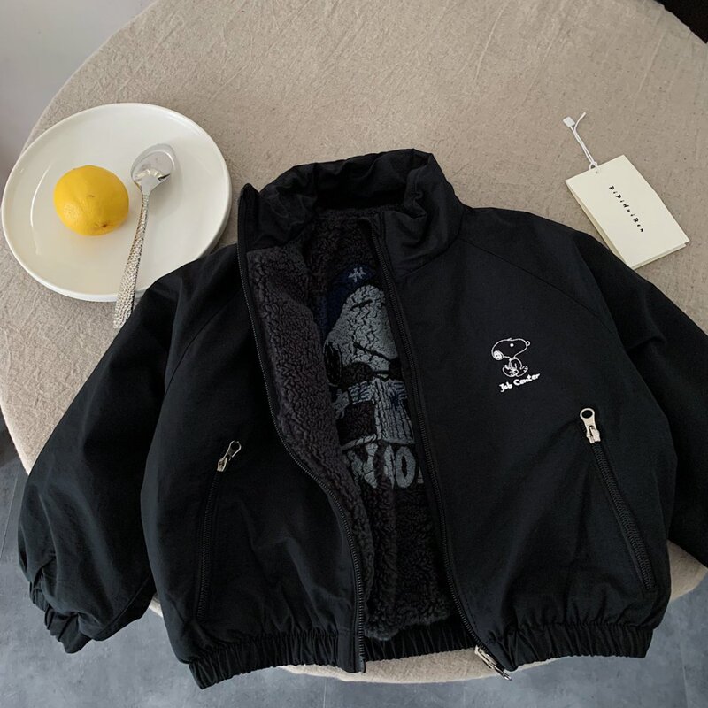 Children's Cotton Jacket 2025 Winter New Kidsren's Clothing Fleece-Lined Warm Cartoon Print Baby Casual Top Trendy and Cool