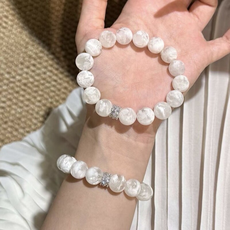 【白雪茫茫】天然水晶手串白幽灵清新时尚手链少女精致手串饰品|undefined