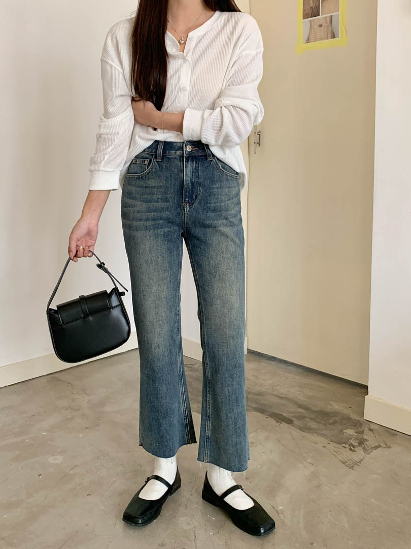 GAGD retro blue four-sided elastic slim nine-inch jeans for women, Korean style, high-waisted, slimming, slightly flared jeans pic 14
