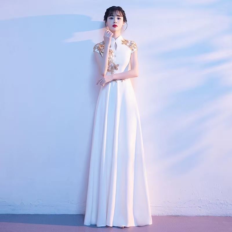 大合唱団パフォーマンス服女性のロングスカート学生赤い歌朗読服ホスト宴会気質スリムイブニングドレス女性|undefined