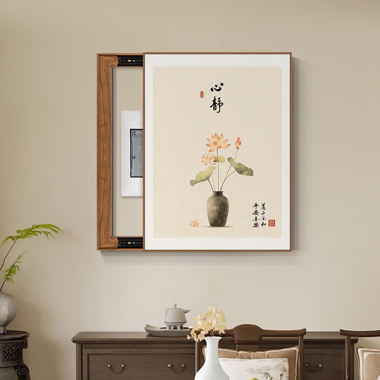 新しい中国風の電気メーターボックス装飾絵画垂直蓮禅配電ボックススイッチボックスブロック吊り絵画 2025 新しいスタイル|undefined