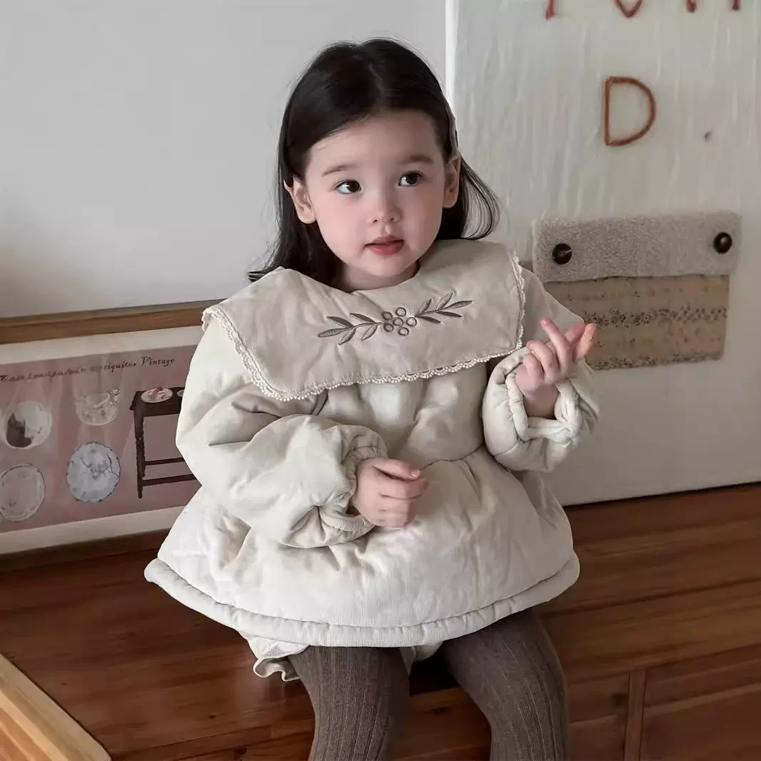 儿童秋冬加厚棉衣外套韩版童装2024宝宝衣服女童碎花夹棉娃娃衫