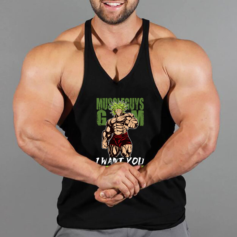 European and American Gym Sports Vest Men's plus size Loose Arc Hem Cotton I-Shirt Base Shirt Trendy