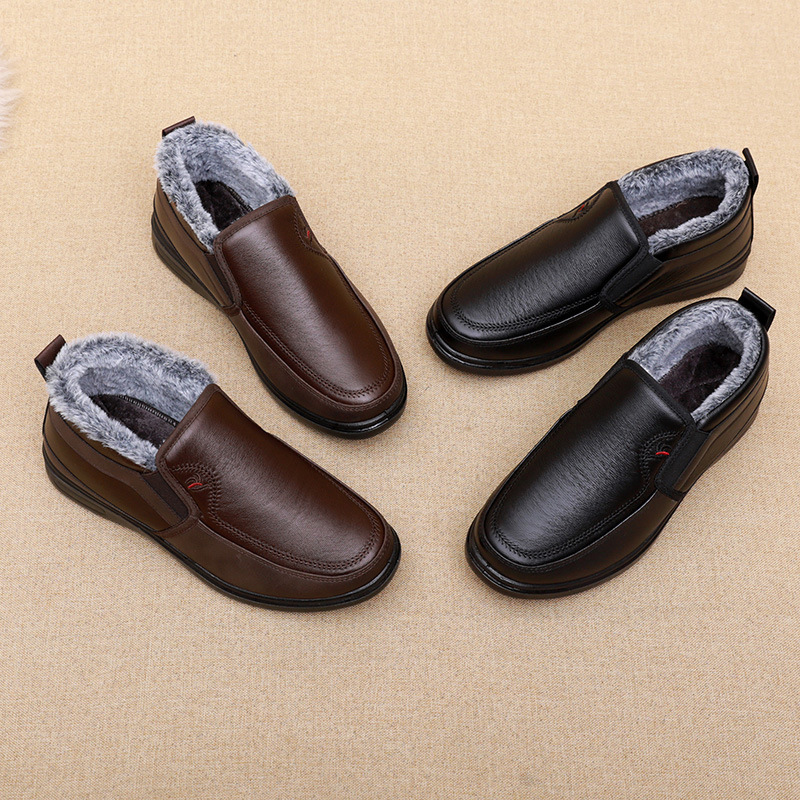 Invierno viejo Beijing zapatos de algodón para hombres impermeables antideslizantes de mediana edad y ancianos zapatos de papá forrados de lana caliente casual botas de algodón para hombres viejos