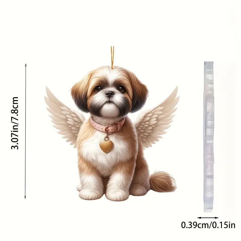 Ángel alas perro Shih Tzu colgante acrílico colgante plano del espejo retrovisor del automóvil transfronterizo colgante decoración del árbol de Navidad colgante image 3
