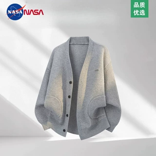 NASA秋季新款老钱风简约高级感针织开衫毛衣外套男士宽松慵懒上衣