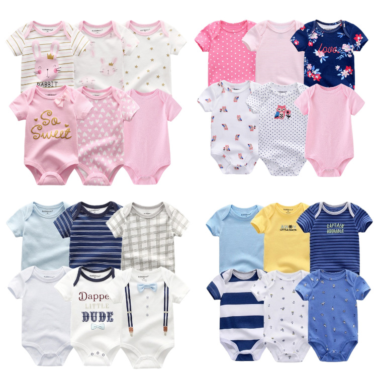 Mono de triángulo de manga corta para bebé conjunto de seis piezas Un mameluco de algodón para niños entrega de una pieza