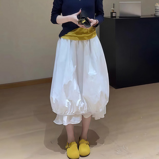 白色花苞裙半身裙女春夏季2025新款高腰雲朵裙蓬蓬中長款泡泡裙子