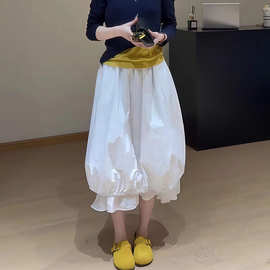 白色花苞裙半身裙女春夏季2025新款高腰云朵裙蓬蓬中长款泡泡裙子