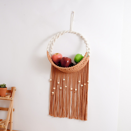 New Nordic hand-woven potted net pocket tapestry green plant rack cotton rope tassel wall decoration wall hanging