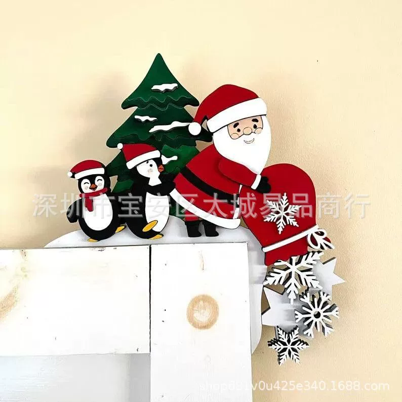 Производитель источника трансграничные деревянные рождественские дверные рамы декоративные угловые наклейки на дверные знаки Christmas Door Tooper