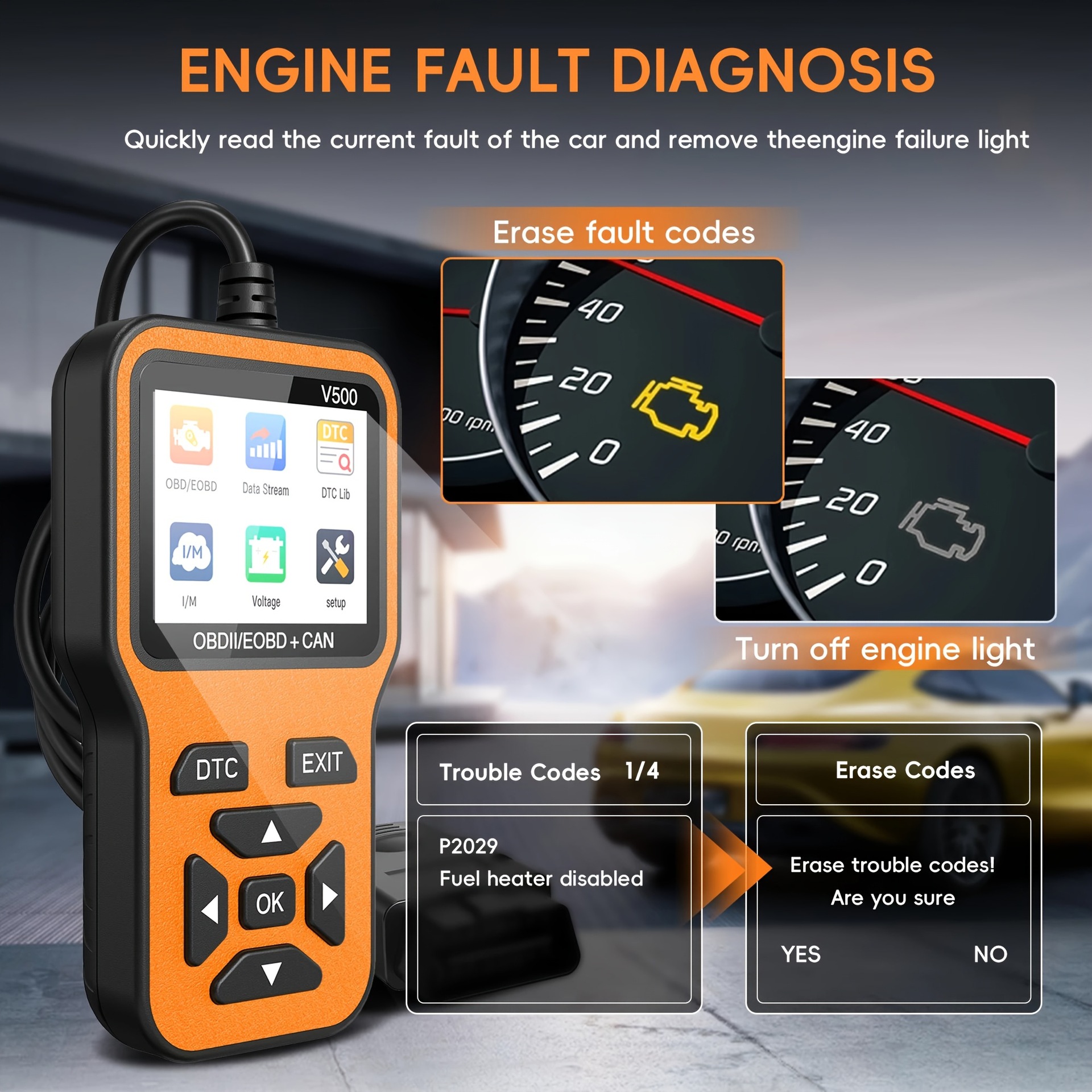 V500 Car Fault Detector Obd Engine Fault Light Clearing Code Reader Obd2 Dedicated for Fuel-Powered Vehicles