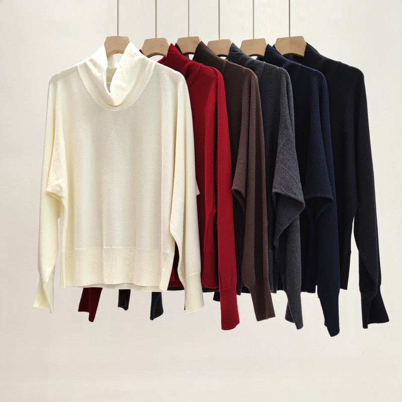 羊毛混纺高领女式针织衫极简风慵懒休闲毛衣百搭通勤针织上衣女冬