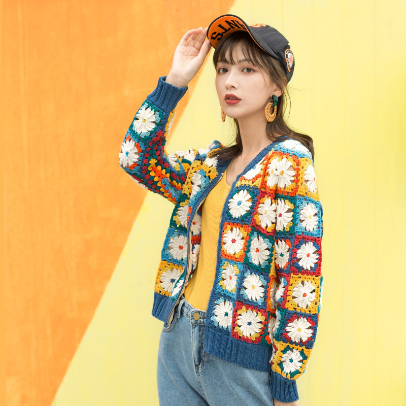 Su Su Jie's Daisy Contrast Jacket iy Knitted Clothes Material Bag Crochet Stick Cotton Wool Wool Group