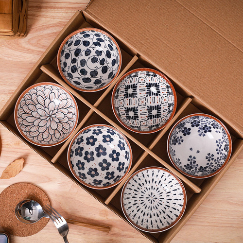 藤编日式陶瓷米饭碗礼盒装复古甜品碗酱料碗礼品碗送礼伴手礼饭碗