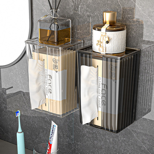 Overflow purchase tissue box wall-mounted punch-free tissue box bathroom toilet waterproof face towel light luxury storage box