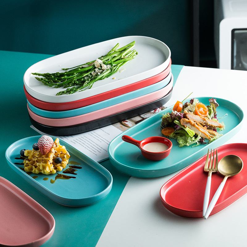 北欧色釉陶瓷盘子家用餐盘菜盘创意西餐牛排盘意面沙拉盘子餐具