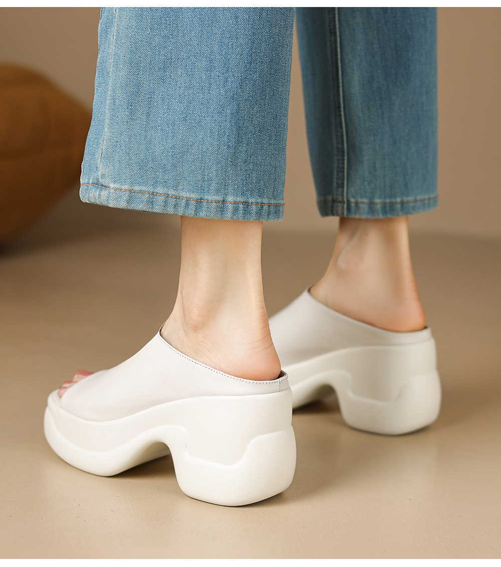 Sandal cao gót nữ đế dày 8,5 cm quai ngang da bò — đen chi tiết 10