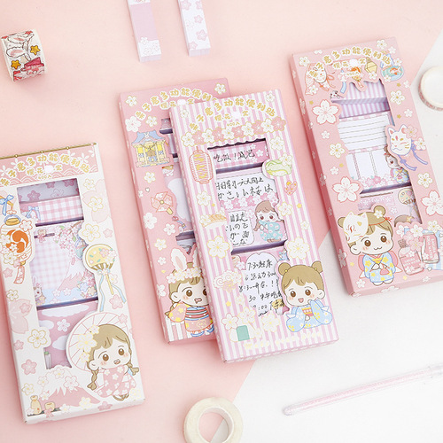 Han Cai Stationery Wholesale – Lizi Jun Sakura Sticky Notes, Multifunctional Cartoon Reusable Post-its, 400 Sheets, GL21-308