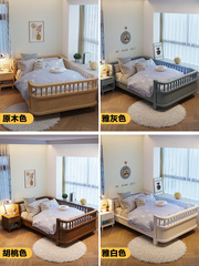 Solid Wood Children's Bed Girl Single Bed Small Bed Princess Bed Three-Sided Fence Boy Bed with Guardrail Splicing Double Bed Wide