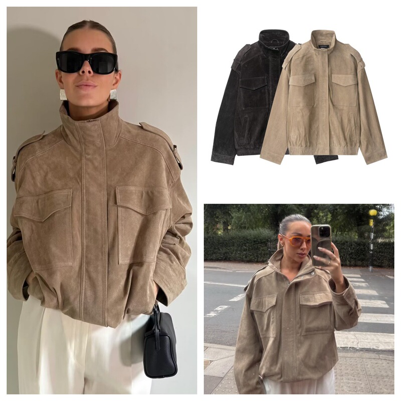 Aliexpress Cross-Border Wholesale 2025 Autumn and Winter New Women's Suede Texture Leather Fashion Jacket Jacket for Women