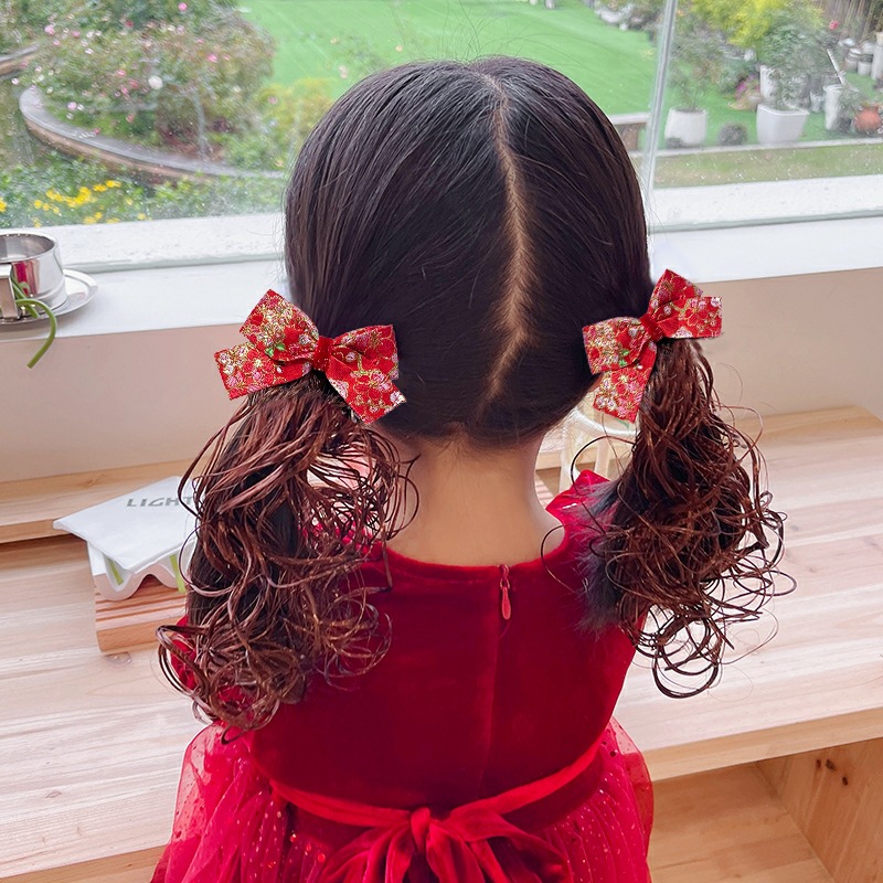 Red bow wig hair clip