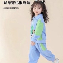 女童春秋季Polo卫衣两件套2024新款儿童小童宝宝卡通长袖洋气套装