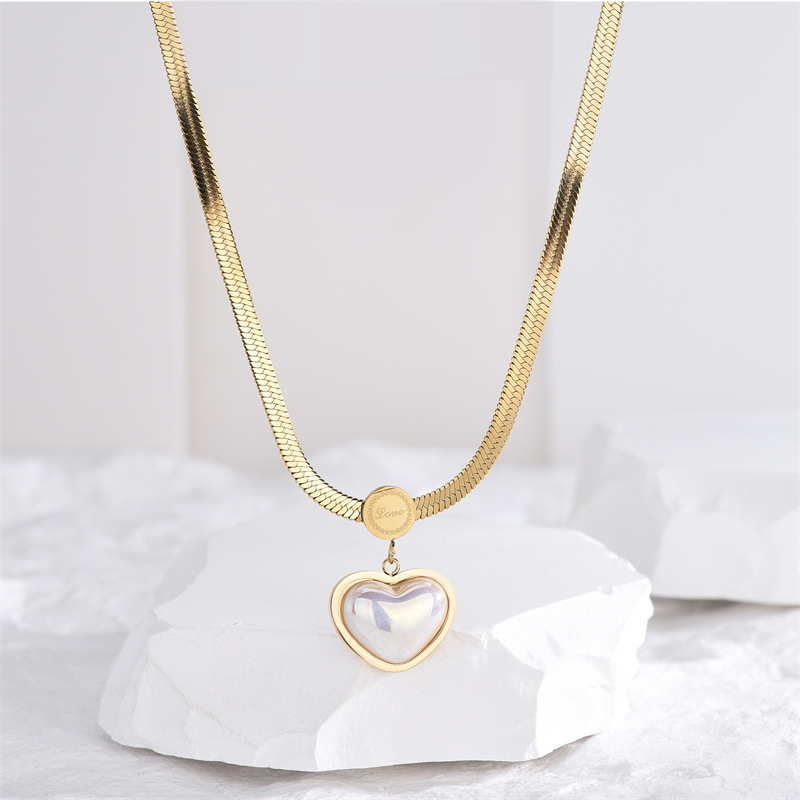Fashion Heart Shape Titanium Steel Plating Inlay Pearl Pendant Necklace 1 Piece