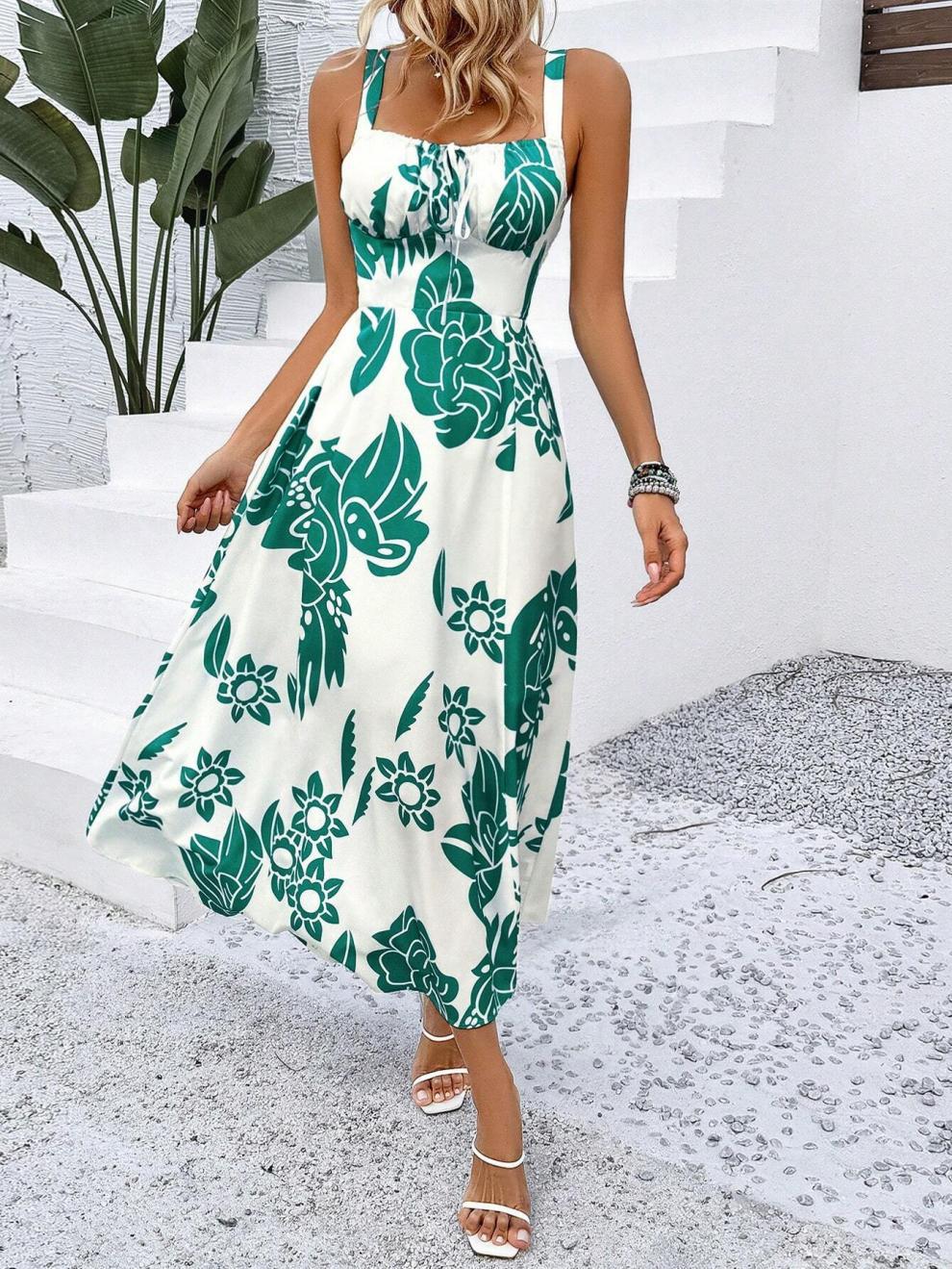 227g Weight Midi Dress Dress Length Type Sleeveless Sleeve Length Strap Dress Dresses Type Sleeveless Sleeve Type Polyester Fabric Type Elastic Waist Waist Line Holiday Occasion Strap Neckline Regular Fit Fit Type Flower Pattern Summer Season Women's Gender Streetwear Style Wholesale Women's Streetwear Flower Holiday Strap Sleeveless Strap Dress 8