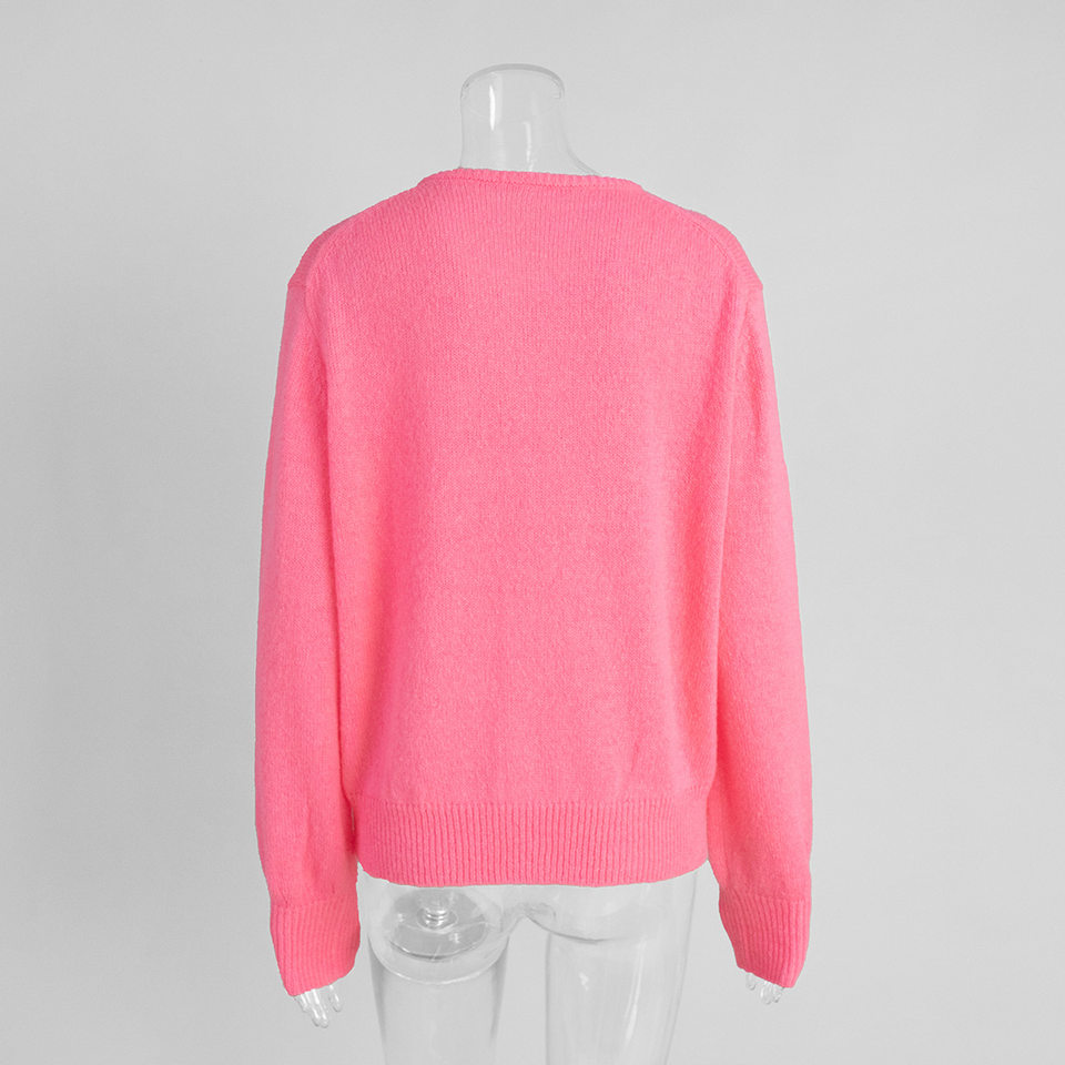 Áo cardigan len dệt kim dáng mỏng nhẹ cài nút một hàng, tay dài cổ tròn nữ — hoa hồng đỏ, màu be, màu cam, màu hoa cà chi tiết 128
