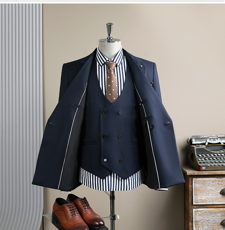 Men's Slim Fit Double Breasted Black Suit Professional Jacket_voghion.com