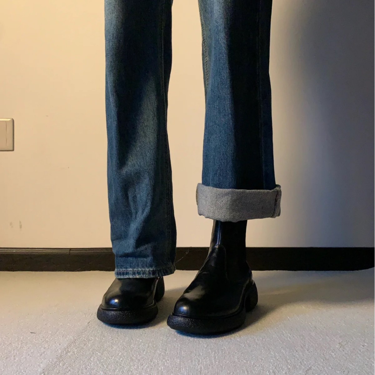 Sheepskin Version~ Genuine Leather Vintage Distressed Wrinkled Thick-soled Short For Women, Black Chimney Boots,_vogvips.com