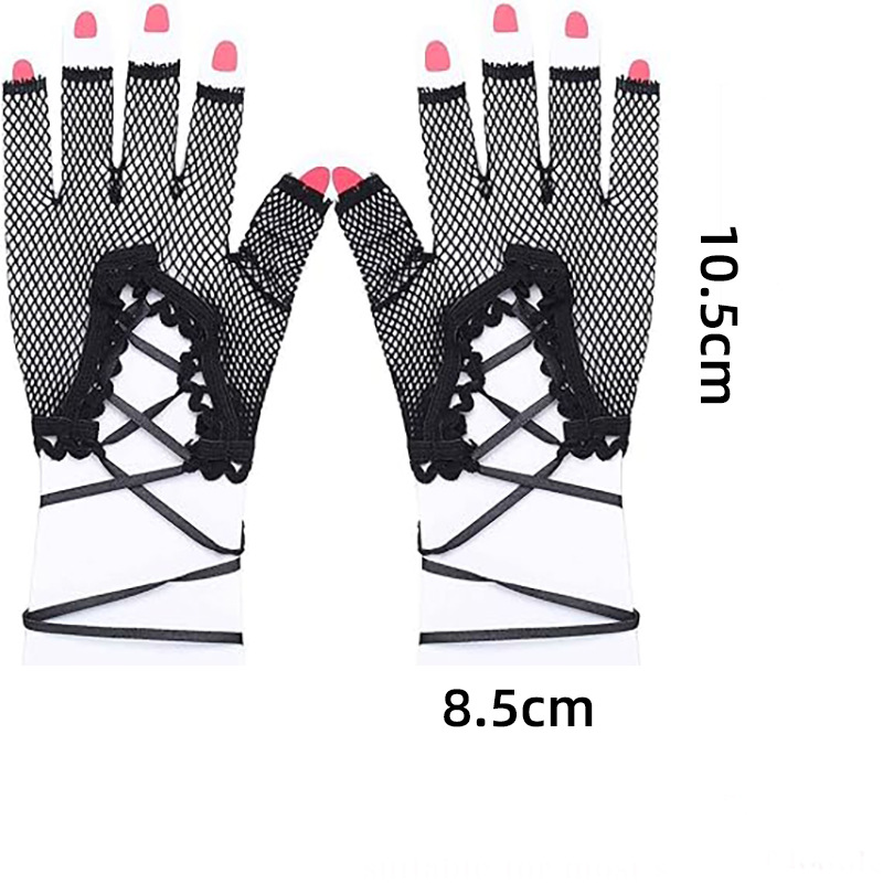 Guantes de red de pesca sexy de mujer corta guantes de medio dedo elásticos negros guantes de juego de rol de ópera