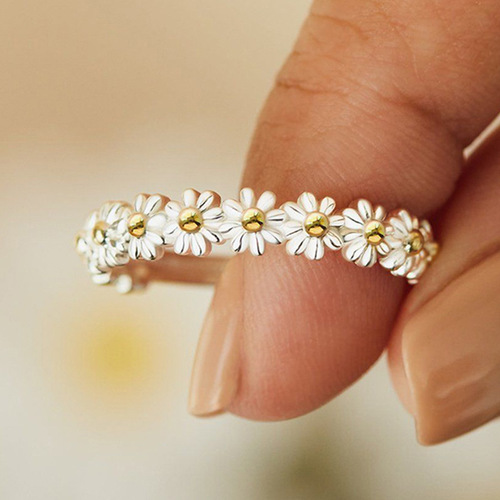 Cross-border hot selling fashion daisy flower copper ring summer flower small fresh open adjustable ring wholesale