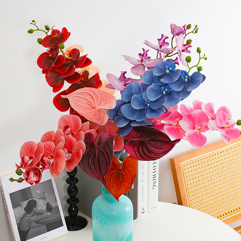 Siete colores cordier flores de Año Nuevo barril de bendición material de combinación impresión 3D mariposa orquídea de palma roja accesorios de flores de Año Nuevo material de arte floral