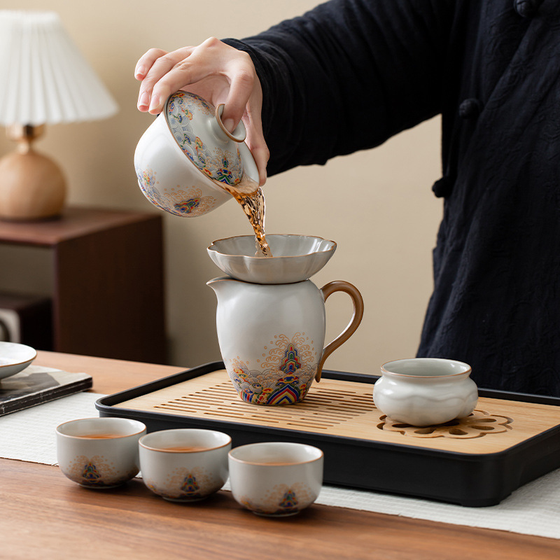 Ruyao トラベルティーセット家庭用カンフーティーカップ屋外ポータブルティーカップ 2025 新しいカバーボウルティーポット|undefined