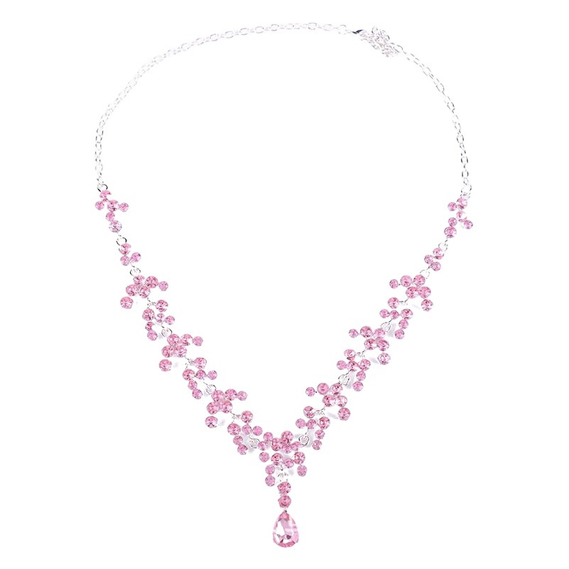 Japanese and Korean Bride Zircon Necklace Earrings Two-piece Set Simple Rhinestone Wedding Chain Wedding Dress Accessories
