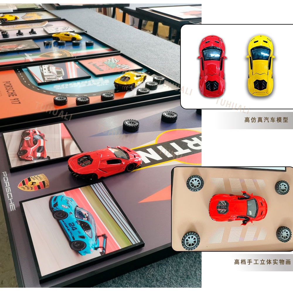 Modelo de coche pintura decorativa sala de estar Fondo pared pintura decorativa pintura tridimensional hecha a mano dormitorio moda tienda de juegos atmósfera de dibujos animados