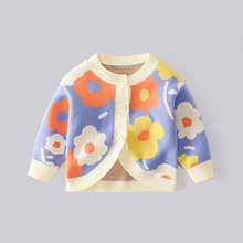 秋季女童毛衣a类开衫多巴胺花朵圆领外套新款保暖毛衫女孩针织衫
