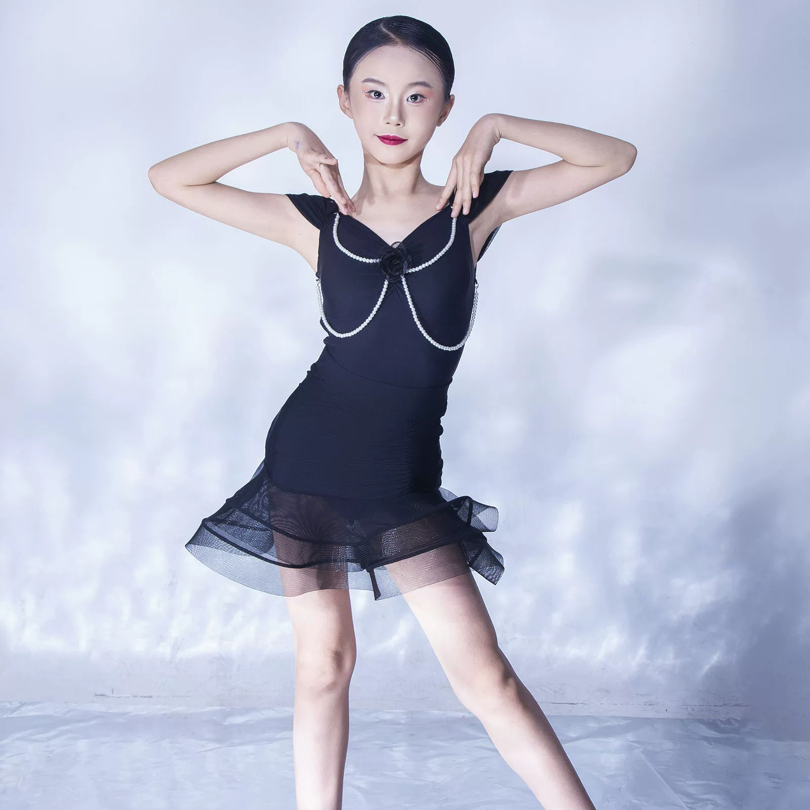 GTYDANCE Одежда для латиноамериканских танцев для девочек 2025 новый летний черный тренировочный костюм на подтяжках L25107