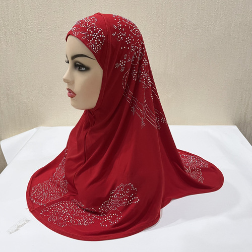 Fashion Malaysia Cover Crystal Nylon Ironing Rhinestone Single Piece Prayer Scarf Airplane Hat Chiffon Scarf Cross-border H006 