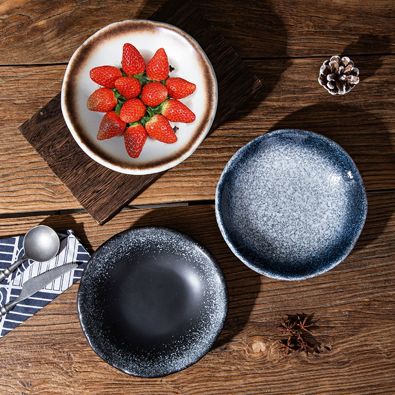 Japanese-style ceramic serving plate, microwave-safe stoneware, creative irregular shape, multiple colors