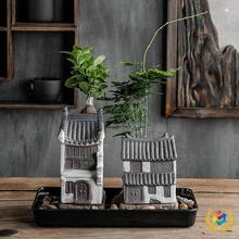 ◈上水石吸水石陶瓷微景观微派楼假山盆景花盆特大底盘托盘禅意摆