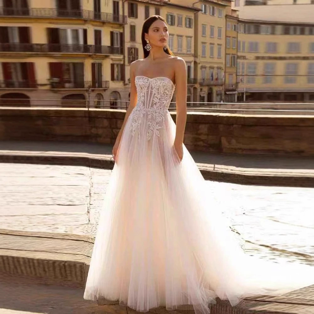 Tube top for bride, travel fashionable wedding dress, elegant evening dress, European style, high-quality style