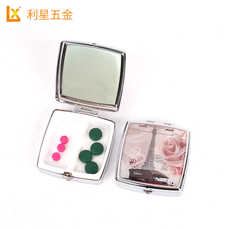 厂家批发便携小药盒金属药丸盒首饰盒带内小镜子金属药盒现货药品