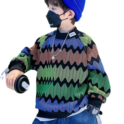 Boys' autumn and winter new long-sleeved sweatshirts  medium-sized and handsome boys' geometric irregular printed long-sleeved T-shirts