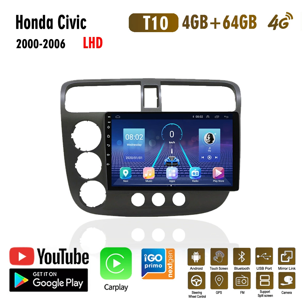 Подходит для Honda Civic 2000-2006 — автомобильный GPS-плеер с Android, Bluetooth, камерой заднего вида