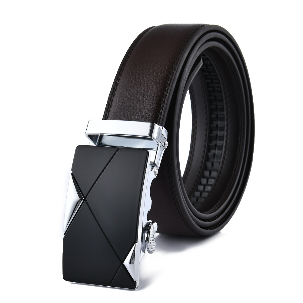 Cinto masculino de couro com fivela automática para negócios_voghion.com