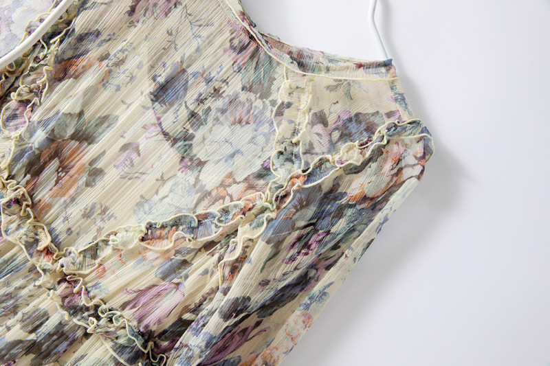 Floral Long Sleeve Silk Dress