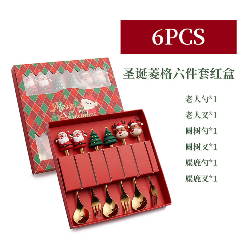 クロスボーダーステンレス鋼クリスマススプーンフォークセットクリエイティブギフト食器フルーツフォークかわいいクリスマスツリー雪だるまコーヒースプーン|undefined